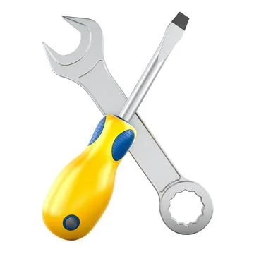 Wrench and screwdriver, crossed tools. 3D rendering Stock Illustration