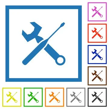 Wrench and screwdriver flat framed icons 스톡 일러스트