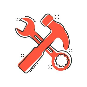 Wrench and screwdriver icon in comic style. Spanner key cartoon vector illust イラスト素材