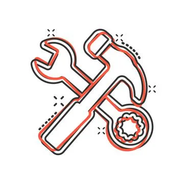 Wrench and screwdriver icon in comic style. Spanner key cartoon vector illust 스톡 일러스트