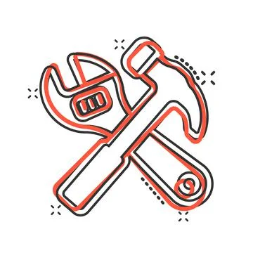 Wrench and screwdriver icon in comic style. Spanner key cartoon vector illust イラスト素材