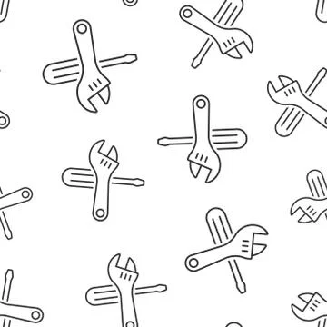 Wrench and screwdriver icon in flat style. Spanner key vector illustration on Illustrazione stock