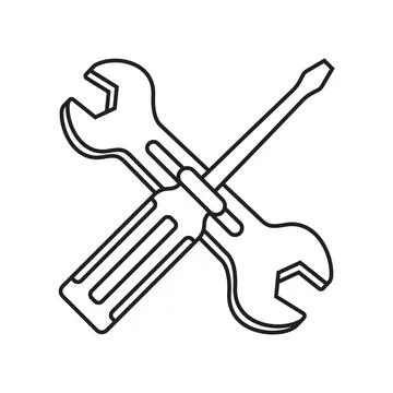 Wrench and screwdriver icon in flat stroke outline style. Spanner vector il.. Stock Illustration