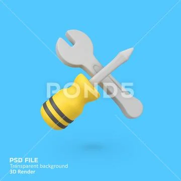 Wrench and screwdriver isolated 3d render icon illustration PSD Template