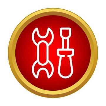 Wrench and screwdriver tools on red icon button Stock Illustration