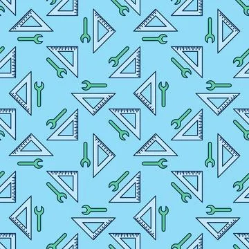 Wrench and Triangular Ruler vector colored seamless pattern Illustrazione stock
