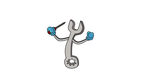 A wrench character holding a screwdriver Vídeo Stock 335187612