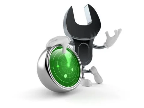 Wrench character with radar Stock Illustration