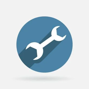 Wrench. circle blue icon with shadow. Stock Illustration