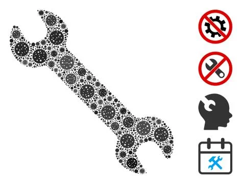 Wrench Collage of Covid Virus Elements Illustrazione stock