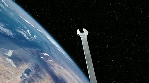 Wrench (debris) floating in space in orbit around Earth Stock Footage 11515072