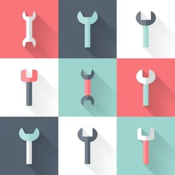 Wrench flat icons set Stock Illustration