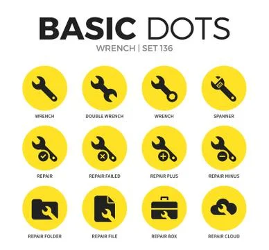 Wrench flat icons vector set Stock Illustration