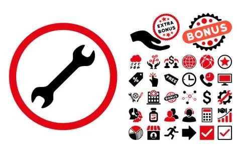 Wrench Flat Vector Icon with Bonus Illustrazione stock