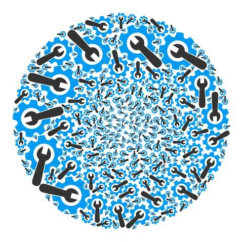 Wrench with Gear Icon Round Bubble Collage Stock Illustration
