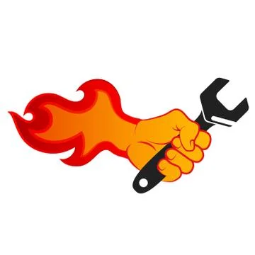 Wrench in hand with fire Stock Illustration