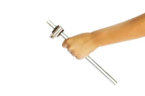 Wrench on hand isolate Stock Photos