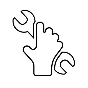 Wrench in hand, line icon tool, black silhouette isolated on white background Stock Illustration
