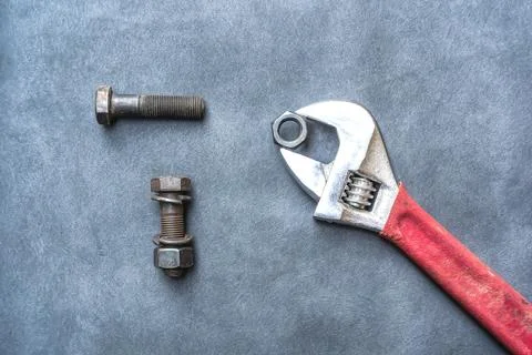 Wrench, hex bolt and hex nut Stock Photos