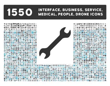 Wrench Icon and More Interface, Business, Tools, People, Medical, Awards Flat Ilustração Stock