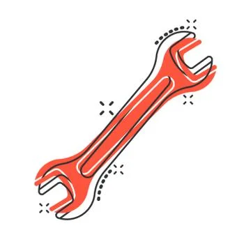 Wrench icon in comic style. Spanner key cartoon vector illustration on white  Stock Illustration