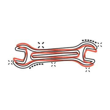 Wrench icon in comic style. Spanner key cartoon vector illustration on white  Stock Illustration