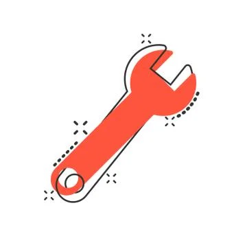 Wrench icon in comic style. Spanner key cartoon vector illustration on white  스톡 일러스트