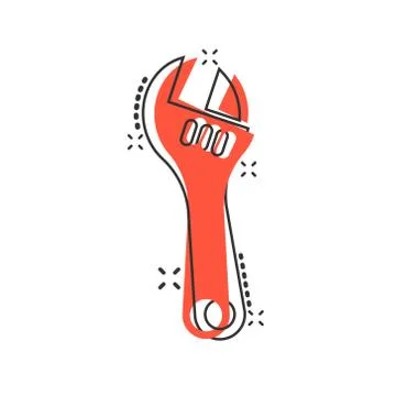 Wrench icon in comic style. Spanner key cartoon vector illustration on white  Stock Illustration