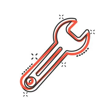 Wrench icon in comic style. Spanner key cartoon vector illustration on white  스톡 일러스트