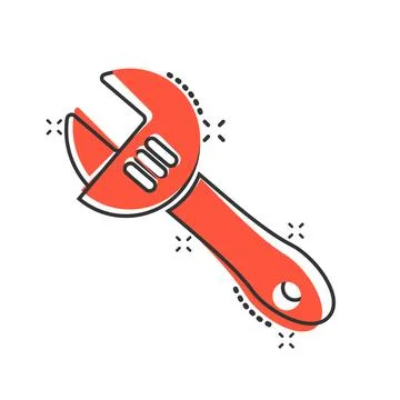 Wrench icon in comic style. Spanner key cartoon vector illustration on white  Stock Illustration