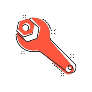 Wrench icon in comic style. Spanner key cartoon vector illustration on white  스톡 일러스트