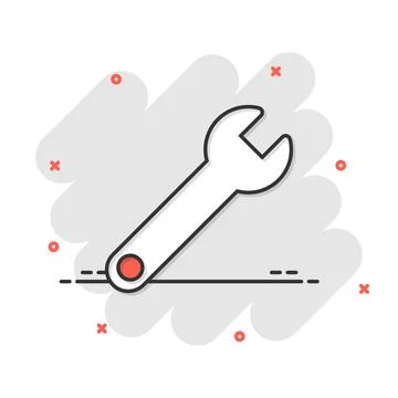 Wrench icon in comic style. Spanner key cartoon vector illustration on white  Stock Illustration