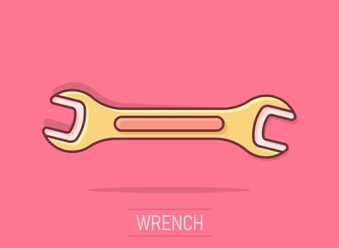 Wrench icon in comic style. Spanner key cartoon vector illustration on isol.. イラスト素材