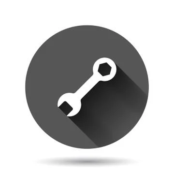 Wrench icon in flat style. Spanner key vector illustration on black round bac Stock Illustration