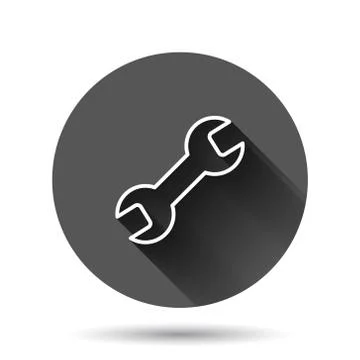 Wrench icon in flat style. Spanner key vector illustration on black round bac 스톡 일러스트