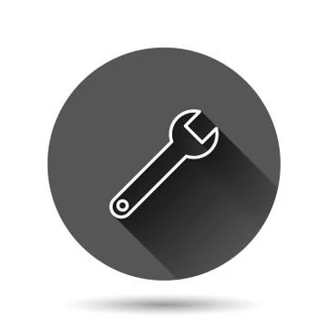 Wrench icon in flat style. Spanner key vector illustration on black round bac 스톡 일러스트