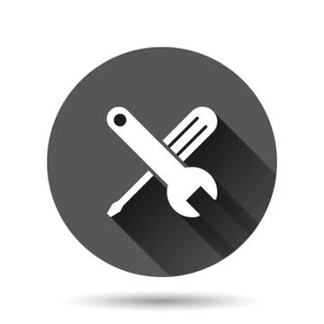 Wrench icon in flat style. Spanner key vector illustration on black round bac Stock Illustration