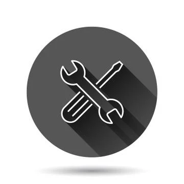 Wrench icon in flat style. Spanner key vector illustration on black round bac Illustrazione stock