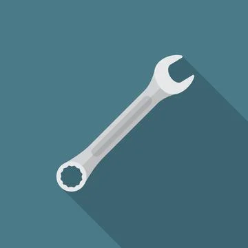 Wrench icon with long shadow. Flat design style. Stock Illustration
