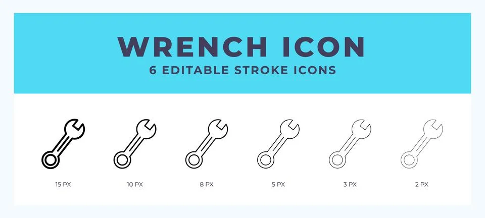 Wrench icon set with different stroke. Design elements for logo. Vector ill.. イラスト素材