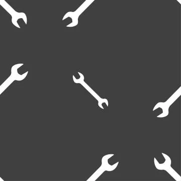 Wrench icon sign. Seamless pattern on a gray background. Vector Stock Illustration