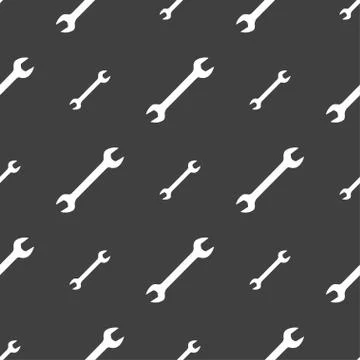 Wrench icon sign. Seamless pattern on a gray background. Vector Stock Illustration