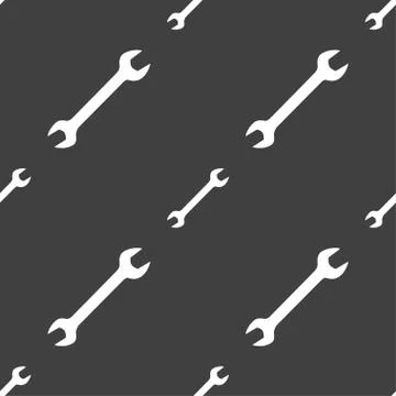 Wrench icon sign. Seamless pattern on a gray background. Stock Illustration