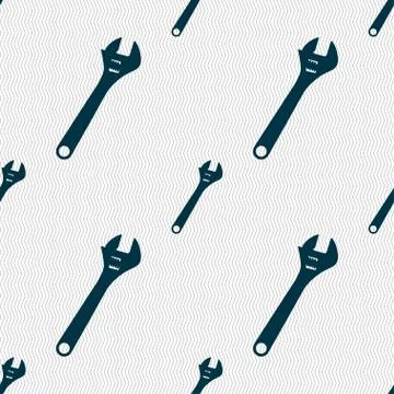 Wrench icon sign. Seamless pattern with geometric texture. Stockillustratie