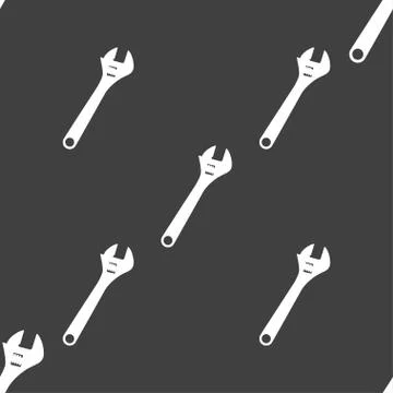 Wrench icon sign. Seamless pattern on a gray background. Stock Illustration