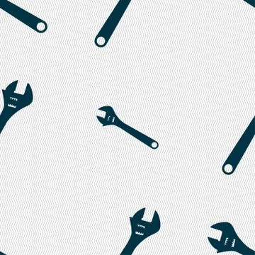 Wrench icon sign. Seamless pattern with geometric texture. 스톡 일러스트