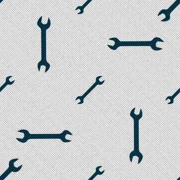 Wrench icon sign. Seamless pattern with geometric texture. Stockillustratie