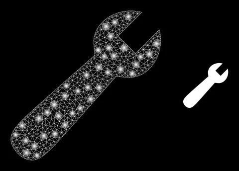 Wrench Icon - Wire Frame Mesh with Glare Spots Stock Illustration