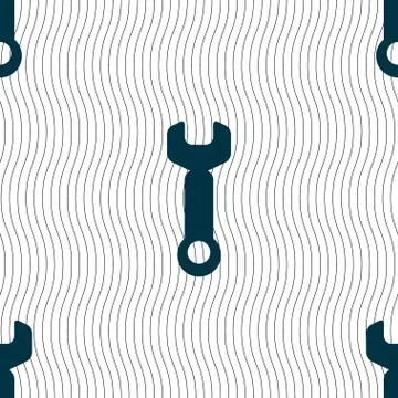 Wrench key sign icon. Service tool symbol. Seamless pattern with geometric te Illustrazione stock