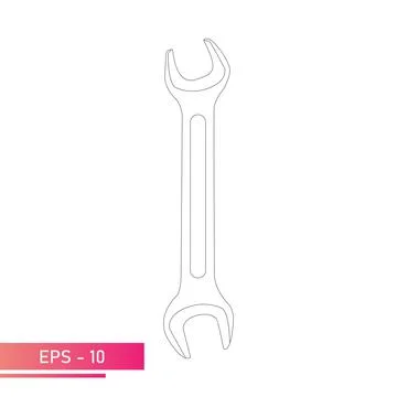 A wrench. Linear design. On a white background. Tools for an auto mechanic. Flat Stock Illustration